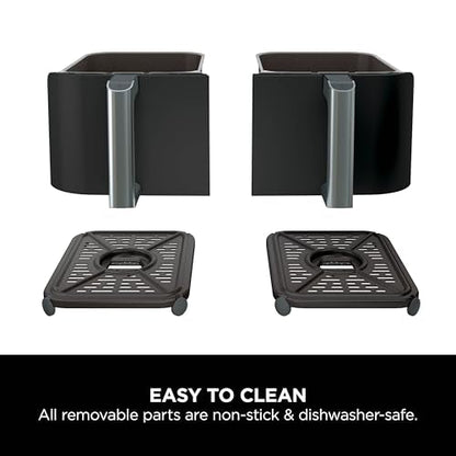 Ninja Foodi Dual Zone Digital Air Fryer, 2 Drawers, 7.6L, 4-in-1, Uses No Oil, Air Fry, Max Crisp, Roast, Reheat, Non-Stick, Dishwasher Safe Baskets and Crisper Plates, Black AF200UK