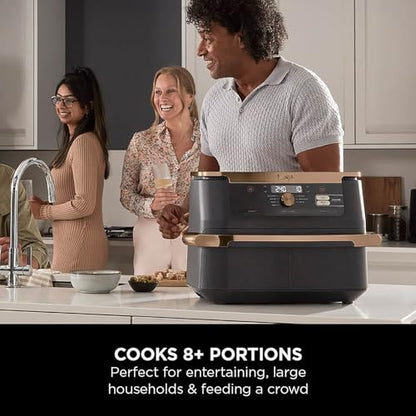 Ninja Foodi FlexDrawer Air Fryer, Dual Zone with Removable Divider, Large 10.4L Drawer, 7-in-1, Air-Fryer, Air Fry, Roast, Bake, Crisp, Non-Stick Dishwasher Safe Parts, Black and Copper, AF500UKCP