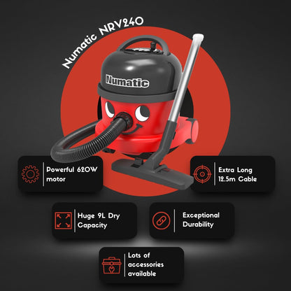 Numatic NRV240-11 Henry Vacuum Cleaner 620W 9L Commercial Dry Red - 3 Years Warranty - 2025 Model -