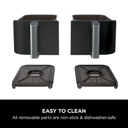 Ninja Foodi Dual Zone Digital Air Fryer, 2 Drawers, 7.6L, 6-in-1, Uses No Oil, Air Fry, Max Crisp, Roast, Bake, Reheat, Dehydrate, Cooks 4-6 Portions, Non-Stick, Dishwasher Safe Baskets, Black AF300UK