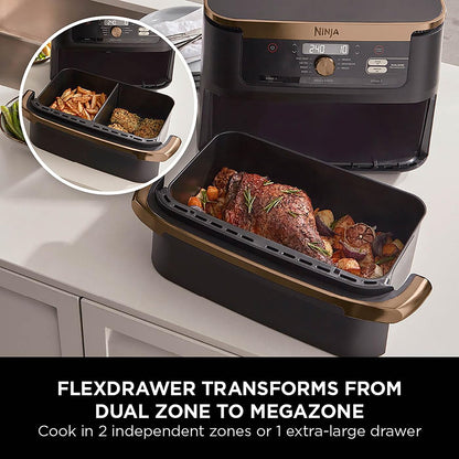 Ninja Foodi FlexDrawer Air Fryer, Dual Zone with Removable Divider, Large 10.4L Drawer, 7-in-1, Air-Fryer, Air Fry, Roast, Bake, Crisp, Non-Stick Dishwasher Safe Parts, Black and Copper, AF500UKCP