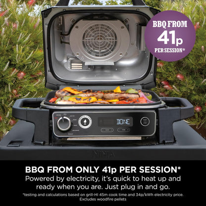 Ninja Woodfire Electric BBQ Grill & Smoker, 7-in-1 Outdoor Grill & Air Fryer, Roast, Bake, Dehydrate, Uses Woodfire Pellets, Weather Resistant, Non-Stick, Portable, Electric, Grey/Black, OG701UK