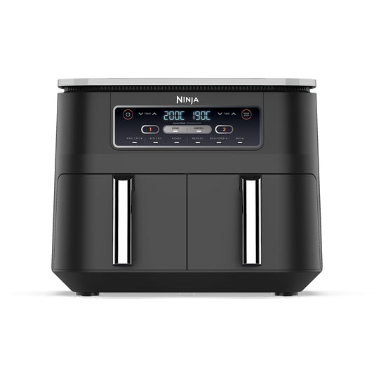 Ninja Foodi Dual Zone Digital Air Fryer, 2 Drawers, 7.6L, 6-in-1, Uses No Oil, Air Fry, Max Crisp, Roast, Bake, Reheat, Dehydrate, Cooks 4-6 Portions, Non-Stick, Dishwasher Safe Baskets, Black AF300UK