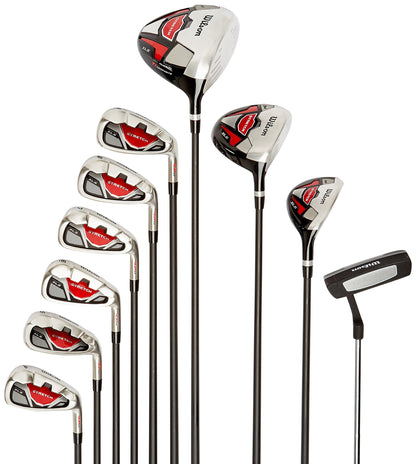 Wilson Amazon Exclusive Beginner Complete Set, 10 golf clubs with stand bag, Men's (right hand), Stretch XL, Black/Grey/Red, WGG157551